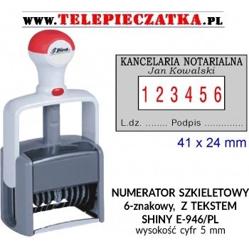 SHINY NUMERATOR SZKIELETOWY 9-ZNAKOWY Z TEKSTEM, E-946/PL